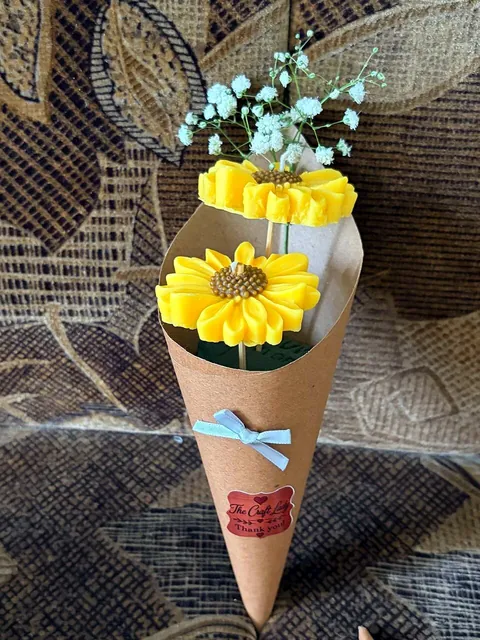 Candle Bouquet Cone Sunflower, soy wax candle bouquet by Ashanjali Apothecary