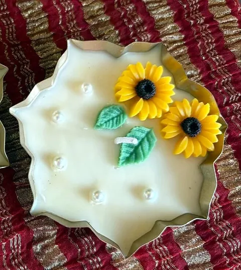 Floral Urali 3.5 inch Sunflower, soy wax urali candle by Ashanjali Apothecary